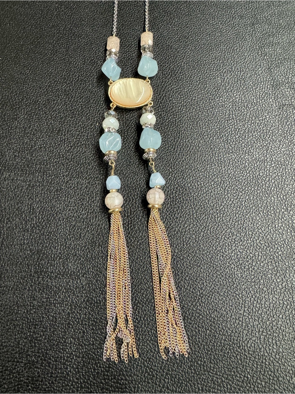 Chicos blue and pink tassel necklace 18 inches